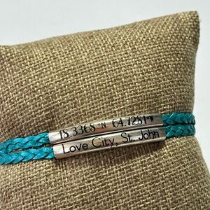 Love City, St John USVI Turquoise Braided Leather Bracelet Souvenir Memento